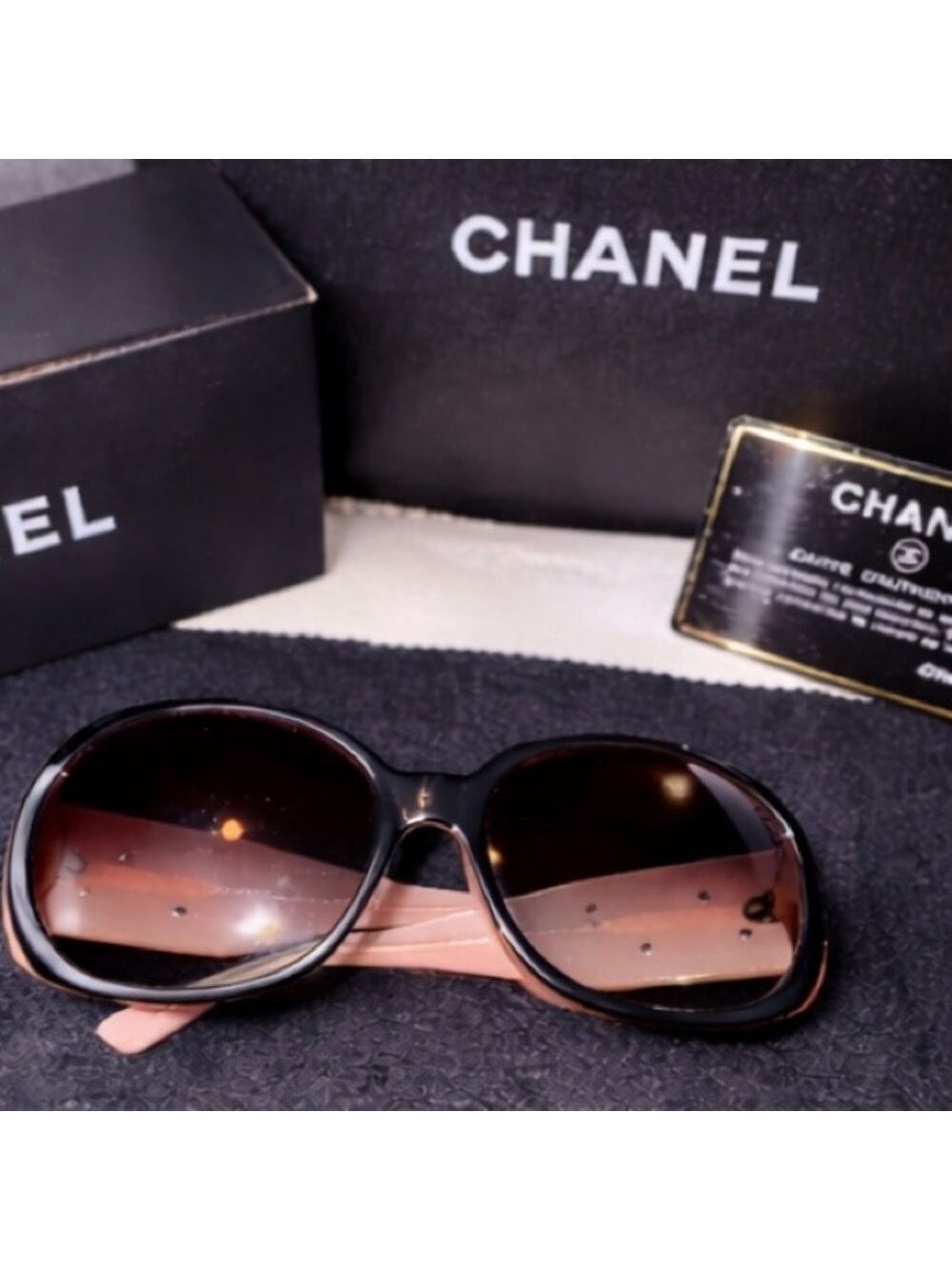 CHANEL Pink Gradient Flower Logo Sunglasses Black Oversized